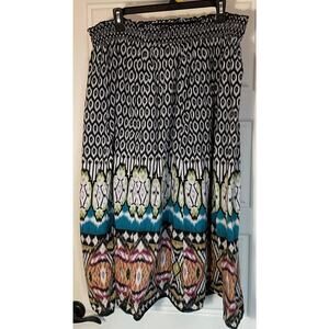 Just My Size Aztec Pattern Smocked Waist Vibrant Colors Lined Full Skirt 2X